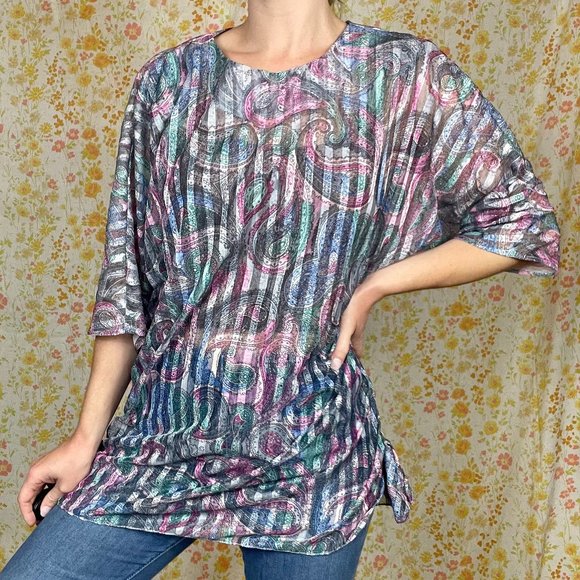 Vintage Tops - Vintage Sheer Striped Paisley Blouse | MCS Ltd.